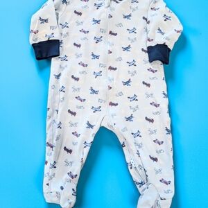 Kissy Kissy Cream and Navy Airplane Print Footie